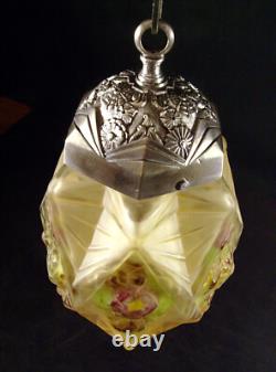 Ejg & Bev Lanterne Art Déco En Bronze Nickelé Et Verre Pressé Emaillé 1930