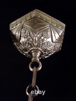 Ejg & Bev Lanterne Art Déco En Bronze Nickelé Et Verre Pressé Emaillé 1930