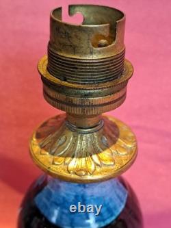 Elégant pied de lampe bleu ancien céramique et bronze décor fleur Art Déco rare