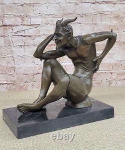 Érotique Art Déco Bronze Sculpture Lustful Et Lascif Diable Satyre Faune Milo