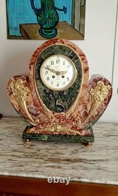 Exceptionnelle et rare pendule art déco bronze doré marbre rouge Persan