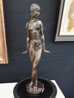 FEMME NUE en BRONZE E. POPINEAU art déco trophé automobile 1938 Dunlop danseuse