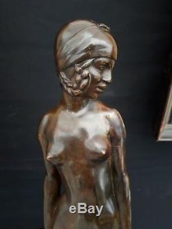 FEMME NUE en BRONZE E. POPINEAU art déco trophé automobile 1938 Dunlop danseuse