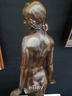 FEMME NUE en BRONZE E. POPINEAU art déco trophé automobile 1938 Dunlop danseuse