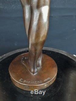 FEMME NUE en BRONZE E. POPINEAU art déco trophé automobile 1938 Dunlop danseuse