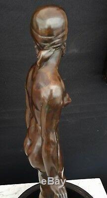 FEMME NUE en BRONZE E. POPINEAU art déco trophé automobile 1938 Dunlop danseuse