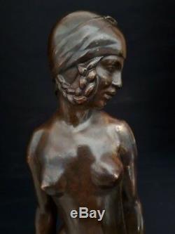 FEMME NUE en BRONZE E. POPINEAU art déco trophé automobile 1938 Dunlop danseuse