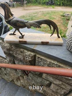 Faisan art déco en bronze Sur Épaisse Plaque De Marbre