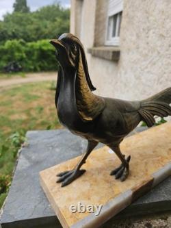 Faisan art déco en bronze Sur Épaisse Plaque De Marbre