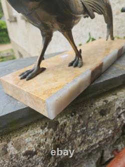 Faisan art déco en bronze Sur Épaisse Plaque De Marbre