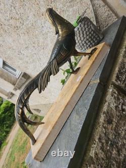 Faisan art déco en bronze Sur Épaisse Plaque De Marbre