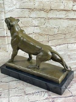 Fait Bronze Sculpture Solde Marbre Deco Art Lion Femelle Lecourtier Dédicacée