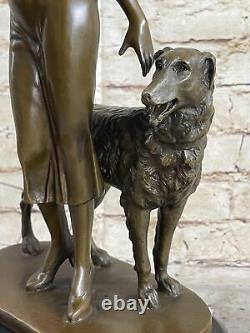 Figure Sculpture Art Déco Akt Elegante Dame Mit Hund Signiert Lorenzl 6,3 KG