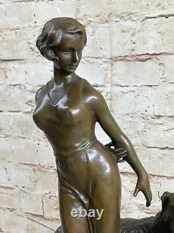 Figure Sculpture Art Déco Akt Elegante Dame Mit Hund Signiert Lorenzl 6,3 KG