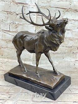 Fin Vintage Bronze Sculpture Cerf Élan Signée Art Déco Période Français Figurine