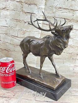 Fin Vintage Bronze Sculpture Cerf Élan Signée Art Déco Période Français Figurine