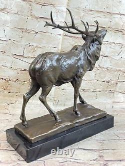 Fin Vintage Bronze Sculpture Cerf Élan Signée Art Déco Période Français Figurine