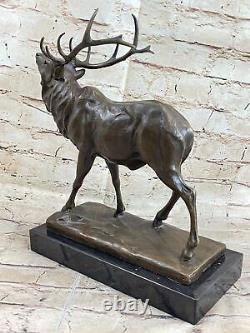 Fin Vintage Bronze Sculpture Cerf Élan Signée Art Déco Période Français Figurine