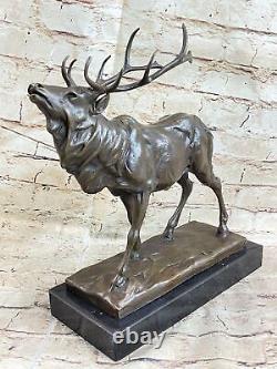 Fin Vintage Bronze Sculpture Cerf Élan Signée Art Déco Période Français Figurine