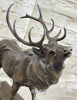 Fin Vintage Bronze Sculpture Cerf Élan Signée Art Déco Période Français Figurine