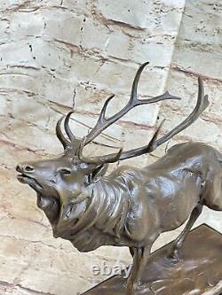 Fin Vintage Bronze Sculpture Cerf Élan Signée Art Déco Période Français Figurine