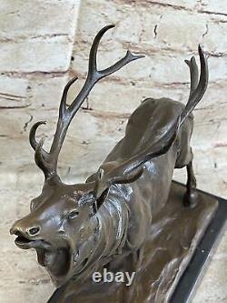 Fin Vintage Bronze Sculpture Cerf Élan Signée Art Déco Période Français Figurine