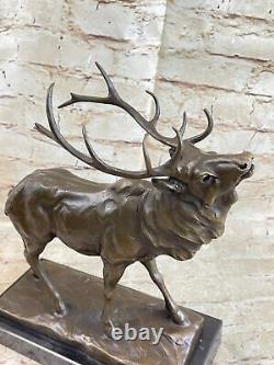 Fin Vintage Bronze Sculpture Cerf Élan Signée Art Déco Période Français Figurine