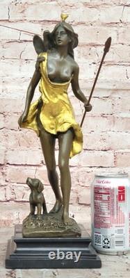Français Art Déco Bronze Sculpture De Diana The Huntress Signé Aldo Vitaleh Gift