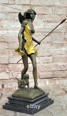 Français Art Déco Bronze Sculpture De Diana The Huntress Signé Aldo Vitaleh Gift