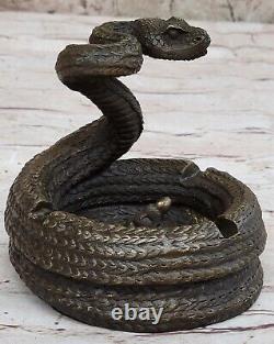 Frappant Cobra Serpent Cendrier Bronze Sculpture Art Déco Figurine Statue Décor