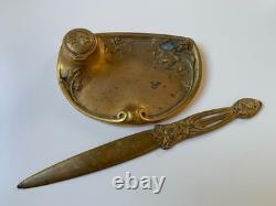 Frecourt necessaire de bureau bronze Art Deco coupe papier encrier