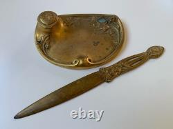 Frecourt necessaire de bureau bronze Art Deco coupe papier encrier