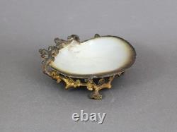 French Art Deco shell mounted on bronze, Antique 1920s, Sculptural trinket bowl