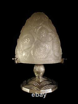 G & L Verdun Lampe Art Deco En Bronze Nickelé Et Obus En Verre Pressé 1930