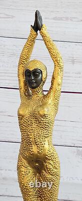 Grand Dimitri Chiparus Danseuse Art Déco Bronze Sculpture Marbre Base Figurine