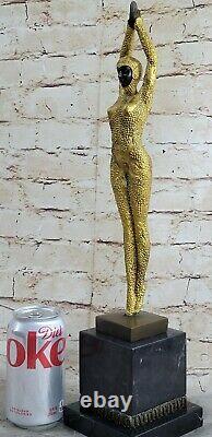 Grand Dimitri Chiparus Danseuse Art Déco Bronze Sculpture Marbre Figurine Base