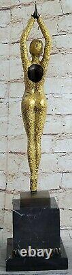 Grand Dimitri Chiparus Danseuse Art Déco Bronze Sculpture Marbre Figurine Base