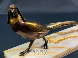 Grand sujet au faisan en bronze irisé sur terrasse en onyx époque Art déco