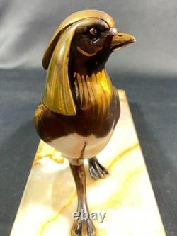 Grand sujet au faisan en bronze irisé sur terrasse en onyx époque Art déco