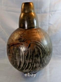 H Grunne Rare Grand Vase Ovoide Dinanderie Art Deco Bronze Poisson Design