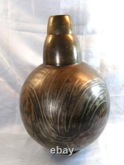 H Grunne Rare Grand Vase Ovoide Dinanderie Art Deco Bronze Poisson Design