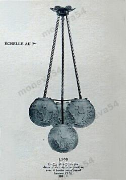 H. Petitot & Muller Suspension Art Déco Bronze Nickelé & Globes En Verre Pressé