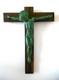 Hartmann, Art Deco, Christ Bronze Vert Antique, Croix Macassar-signe, Circa 1935