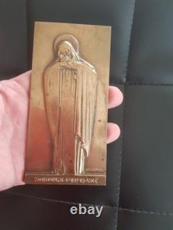 HEUVELMANS PLAQUE BRONZE ART DECO NOTRE DAME D'ESPERANCE Vierge à l'enfant
