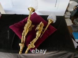 Importante paire de flambeaux bronze doré 6 kg aux amours H 35cm, courant XXème
