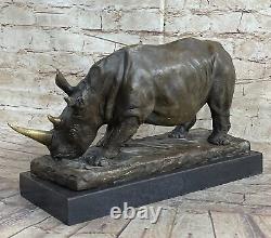 Incroyablement Détaillé Rhinocéros Bronze/Noir Rhinocéros Art Déco Faune Statue