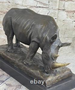 Incroyablement Détaillé Rhinocéros Bronze/Noir Rhinocéros Art Déco Faune Statue