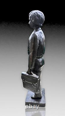 Irénée Rochard Unique Bronze Representant Son Fils Ecolier Art Deco 1940 Ht. 45cm