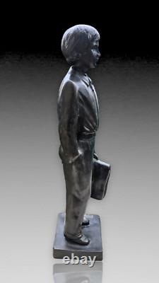 Irénée Rochard Unique Bronze Son Fils Écolier Art Deco 1940 Ht 45cm