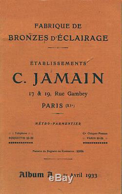 Jamain & Hanots Plafonnier Art Déco Bronze Nickelé Et Obus En Verre Pressé
